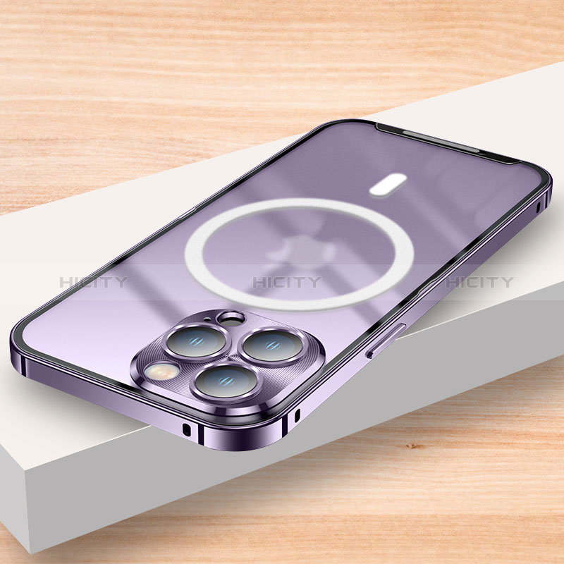 Coque Bumper Luxe Metal et Plastique Etui Housse avec Mag-Safe Magnetic Magnetique LK2 pour Apple iPhone 13 Pro Max Violet Plus