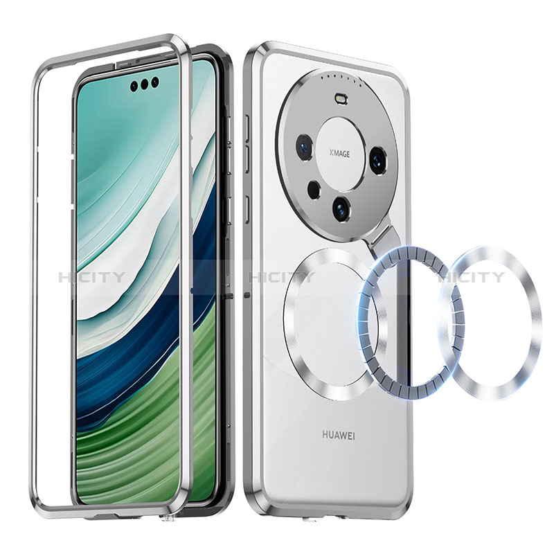 Coque Bumper Luxe Metal et Plastique Etui Housse avec Mag-Safe Magnetic Magnetique LK2 pour Huawei Mate 60 Pro Argent Plus