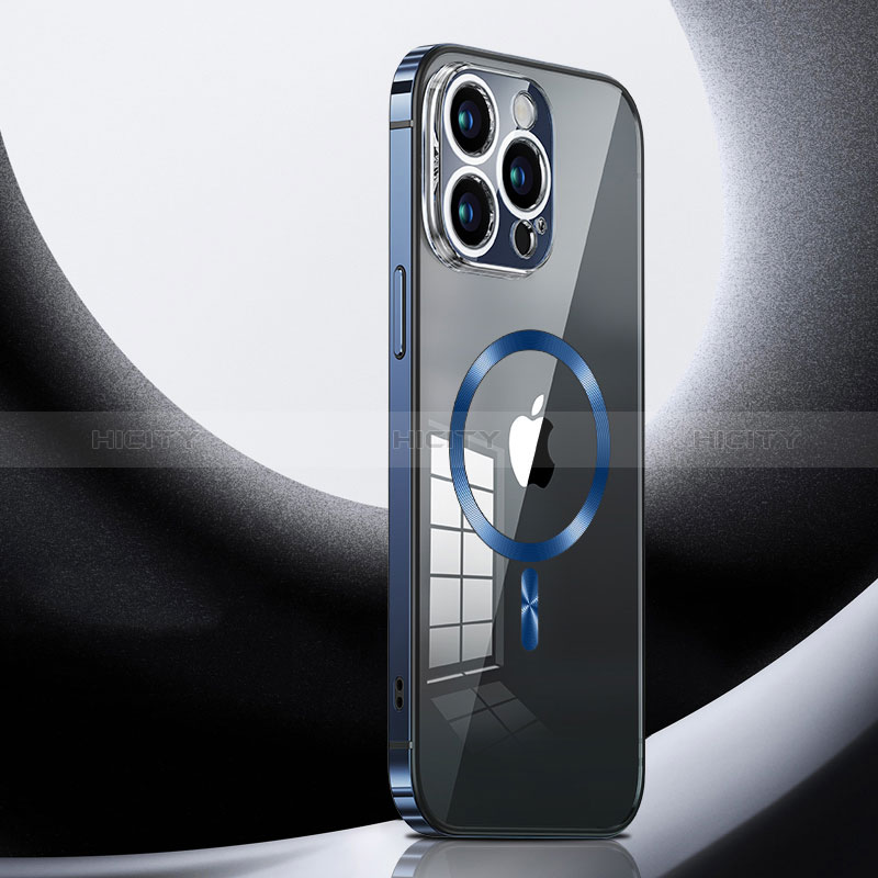 Coque Bumper Luxe Metal et Plastique Etui Housse avec Mag-Safe Magnetic Magnetique LK3 pour Apple iPhone 13 Pro Bleu Plus