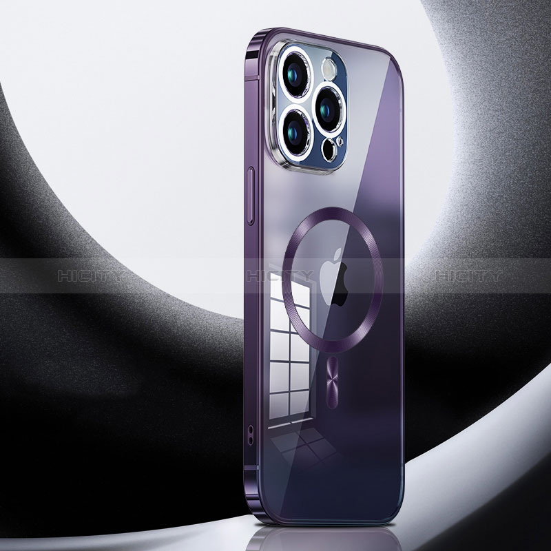 Coque Bumper Luxe Metal et Plastique Etui Housse avec Mag-Safe Magnetic Magnetique LK3 pour Apple iPhone 14 Pro Violet Plus