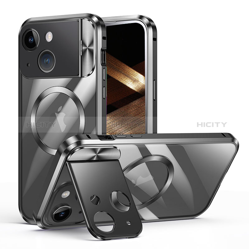 Coque Bumper Luxe Metal et Plastique Etui Housse avec Mag-Safe Magnetic Magnetique LK4 pour Apple iPhone 14 Noir Plus