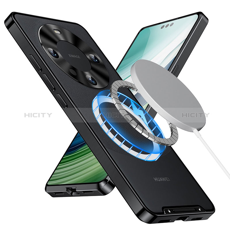 Coque Bumper Luxe Metal et Plastique Etui Housse avec Mag-Safe Magnetic Magnetique pour Huawei Mate 60 Pro+ Plus Noir Plus