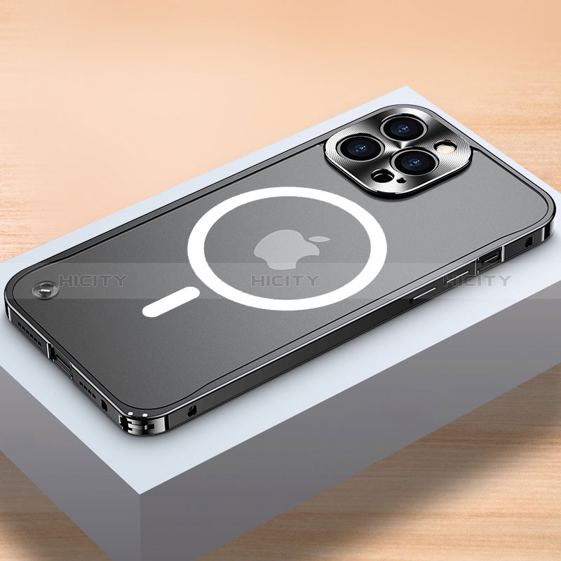 Coque Bumper Luxe Metal et Plastique Etui Housse avec Mag-Safe Magnetic Magnetique QC1 pour Apple iPhone 13 Pro Max Noir Plus