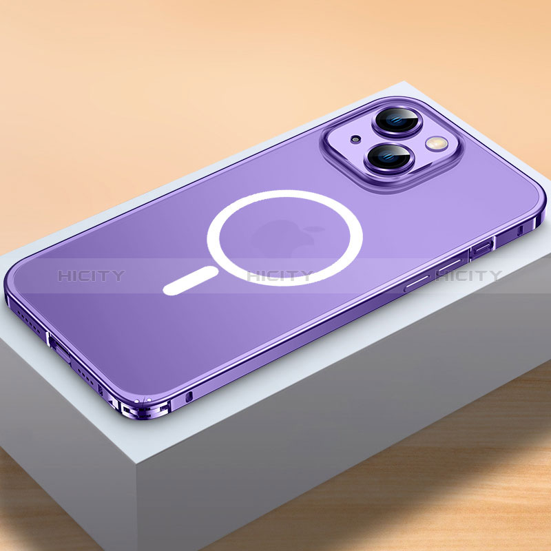 Coque Bumper Luxe Metal et Plastique Etui Housse avec Mag-Safe Magnetic Magnetique QC2 pour Apple iPhone 14 Plus Violet Plus