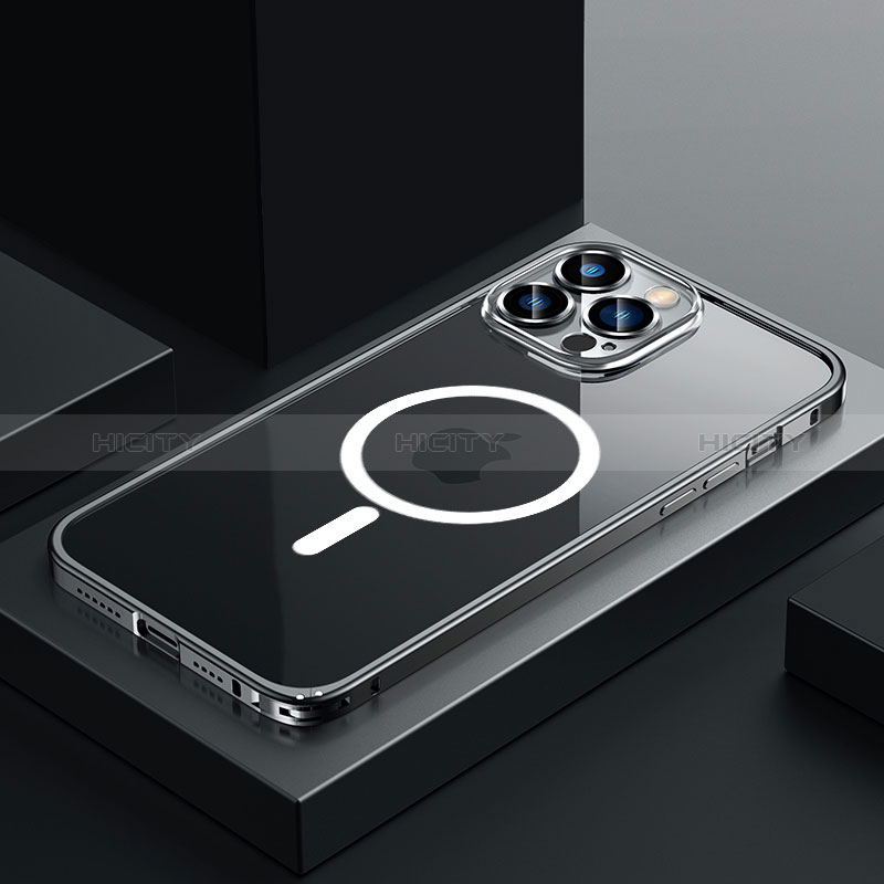 Coque Bumper Luxe Metal et Plastique Etui Housse avec Mag-Safe Magnetic Magnetique QC3 pour Apple iPhone 12 Pro Noir Plus