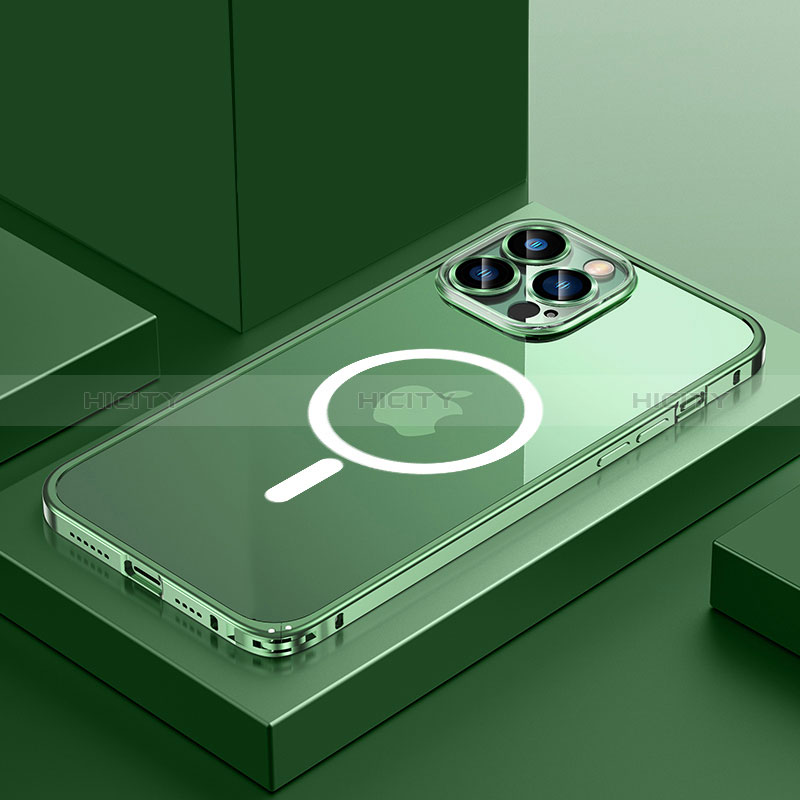 Coque Bumper Luxe Metal et Plastique Etui Housse avec Mag-Safe Magnetic Magnetique QC3 pour Apple iPhone 12 Pro Vert Plus