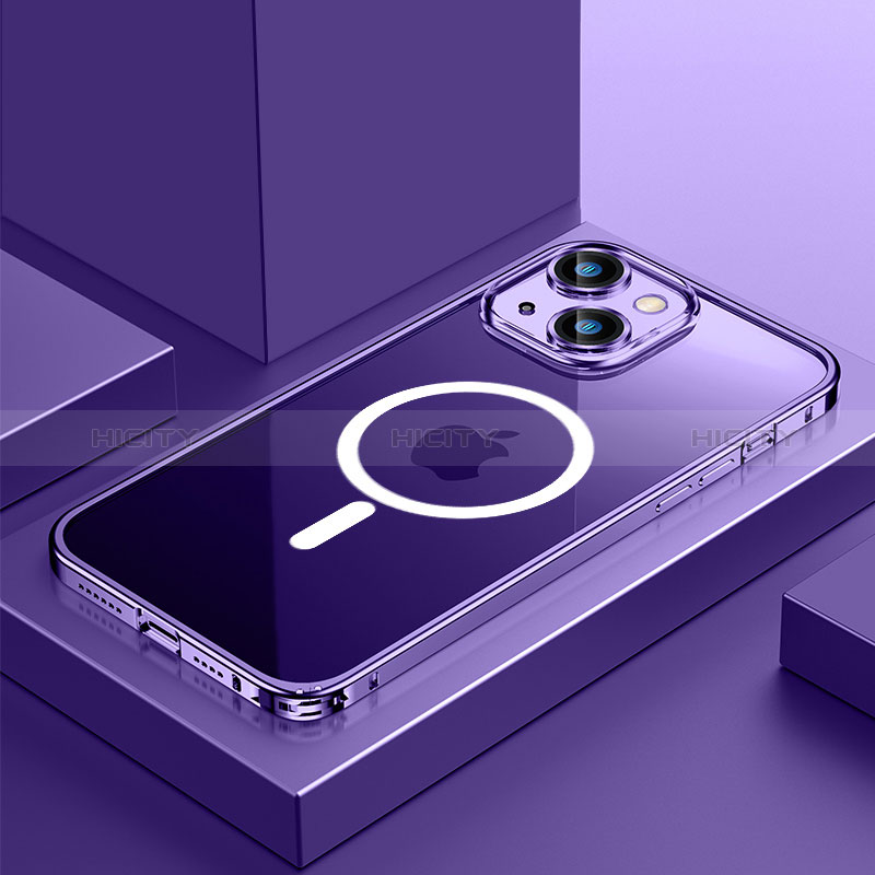 Coque Bumper Luxe Metal et Plastique Etui Housse avec Mag-Safe Magnetic Magnetique QC3 pour Apple iPhone 13 Violet Plus