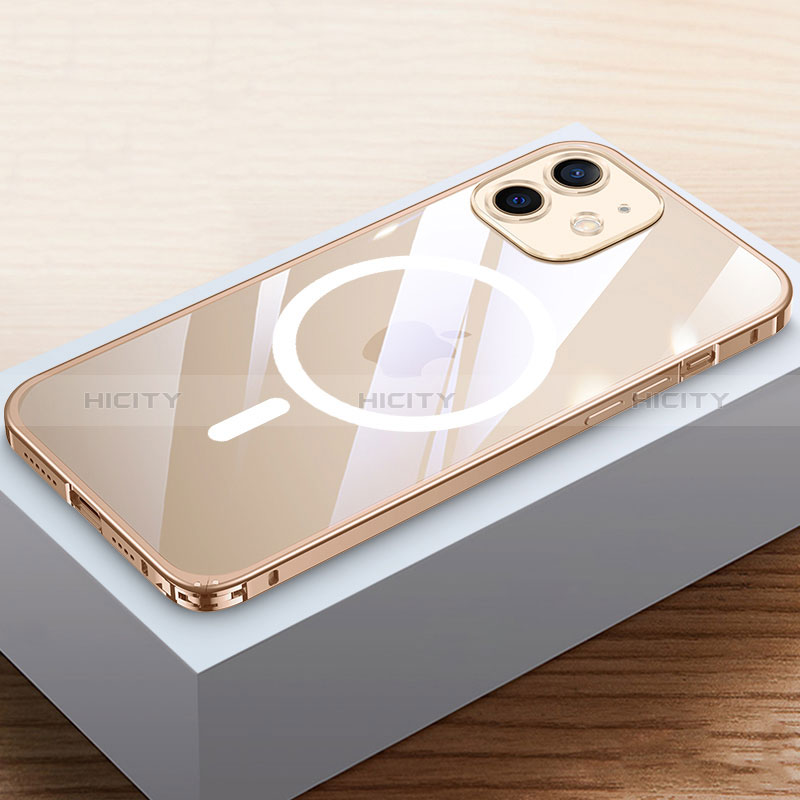 Coque Bumper Luxe Metal et Plastique Etui Housse avec Mag-Safe Magnetic Magnetique QC4 pour Apple iPhone 12 Mini Or Plus