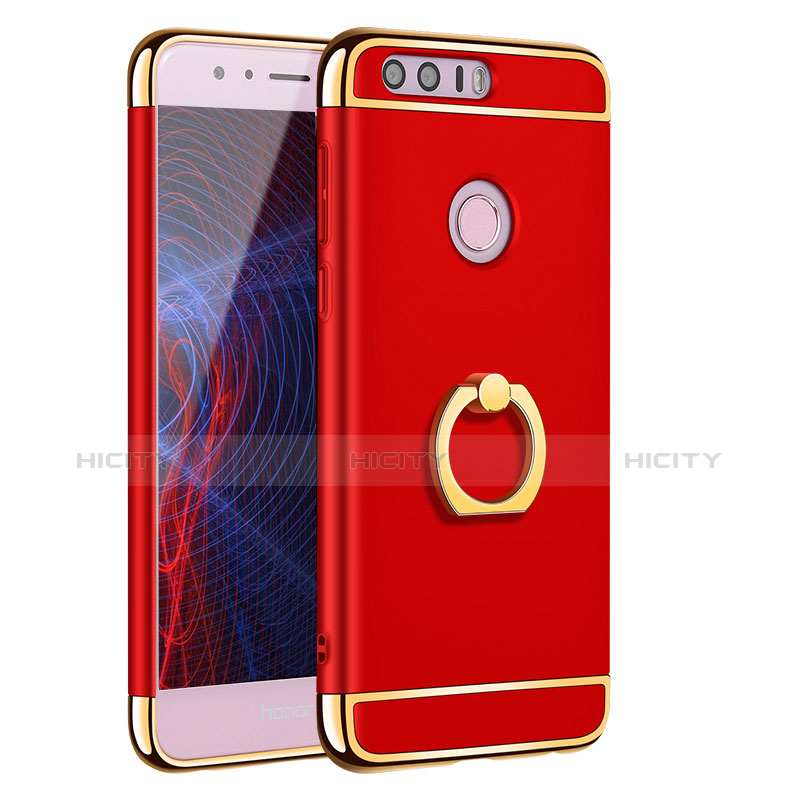 Coque Bumper Luxe Metal et Plastique Etui Housse avec Support Bague Anneau A01 pour Huawei Honor 8 Rouge Plus