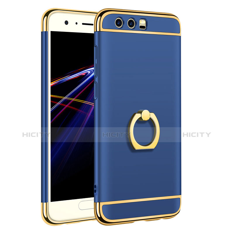 Coque Bumper Luxe Metal et Plastique Etui Housse avec Support Bague Anneau A01 pour Huawei Honor 9 Bleu Plus