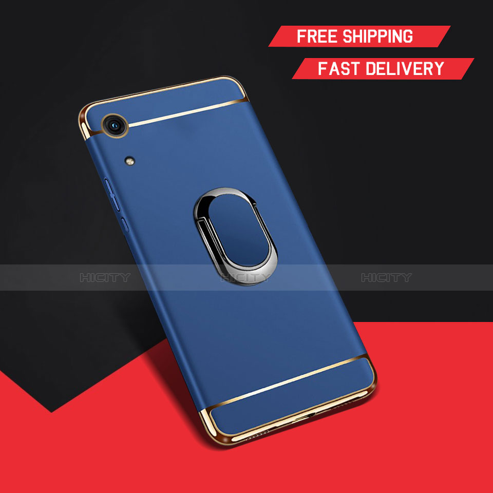 Coque Bumper Luxe Metal et Plastique Etui Housse avec Support Bague Anneau A01 pour Huawei Honor Play 8A Bleu Plus