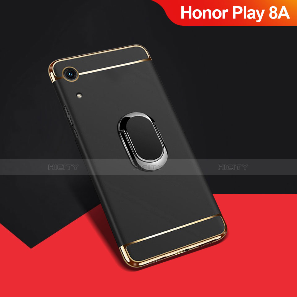 Coque Bumper Luxe Metal et Plastique Etui Housse avec Support Bague Anneau A01 pour Huawei Honor Play 8A Noir Plus