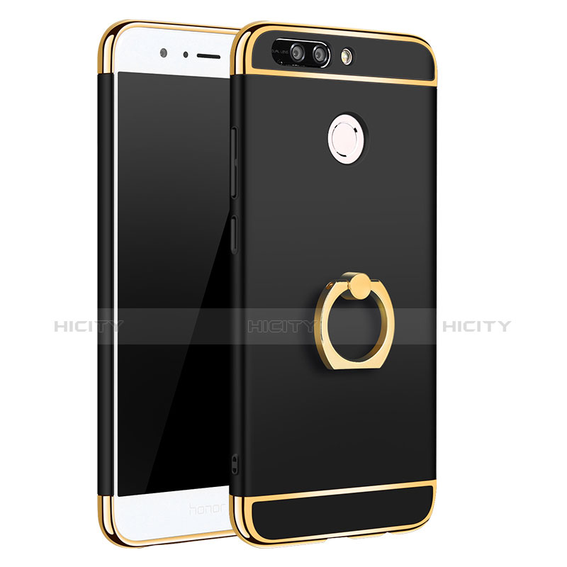 Coque Bumper Luxe Metal et Plastique Etui Housse avec Support Bague Anneau A01 pour Huawei Honor V9 Noir Plus