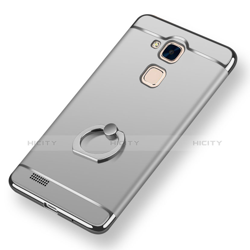 Coque Bumper Luxe Metal et Plastique Etui Housse avec Support Bague Anneau A01 pour Huawei Mate 7 Argent Plus