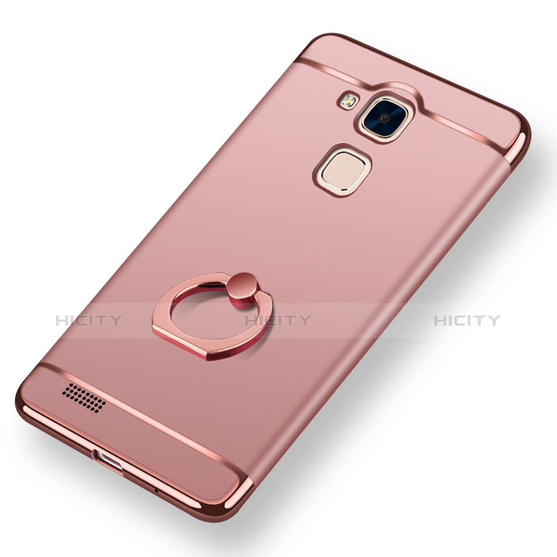 Coque Bumper Luxe Metal et Plastique Etui Housse avec Support Bague Anneau A01 pour Huawei Mate 7 Or Rose Plus