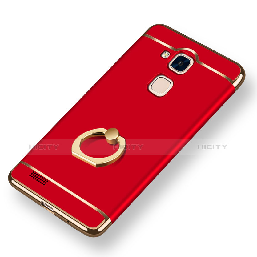 Coque Bumper Luxe Metal et Plastique Etui Housse avec Support Bague Anneau A01 pour Huawei Mate 7 Rouge Plus