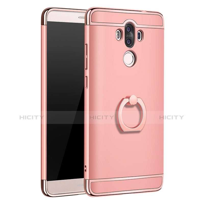 Coque Bumper Luxe Metal et Plastique Etui Housse avec Support Bague Anneau A01 pour Huawei Mate 9 Or Rose Plus