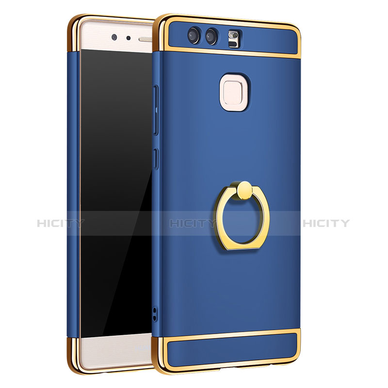 Coque Bumper Luxe Metal et Plastique Etui Housse avec Support Bague Anneau A01 pour Huawei P9 Bleu Plus