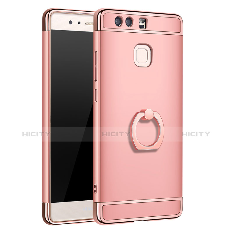 Coque Bumper Luxe Metal et Plastique Etui Housse avec Support Bague Anneau A01 pour Huawei P9 Plus Or Rose Plus