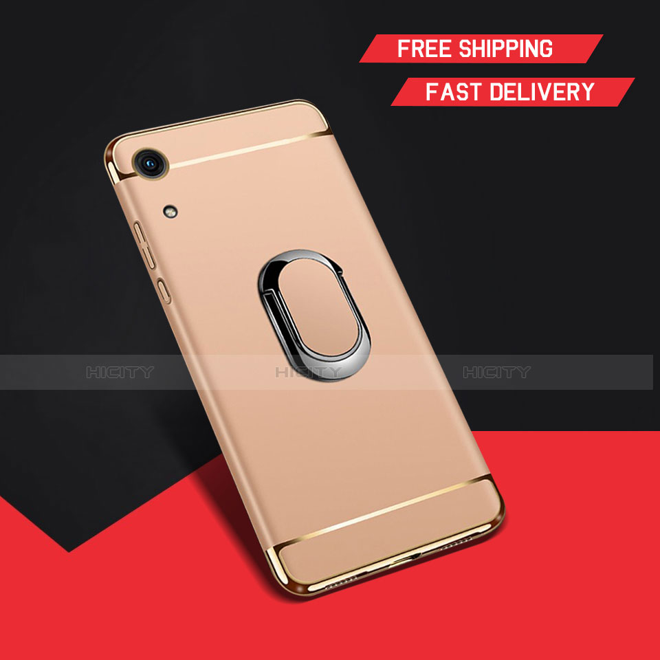 Coque Bumper Luxe Metal et Plastique Etui Housse avec Support Bague Anneau A01 pour Huawei Y6 (2019) Or Plus