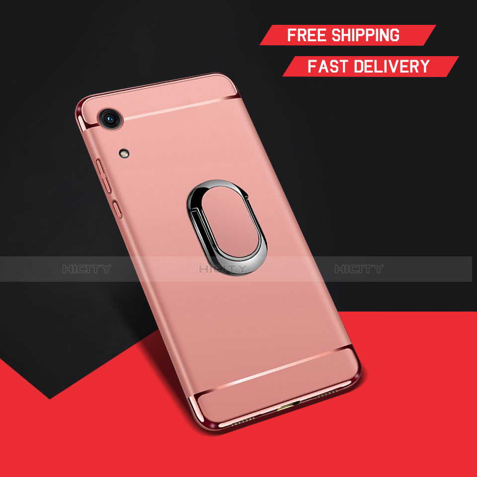 Coque Bumper Luxe Metal et Plastique Etui Housse avec Support Bague Anneau A01 pour Huawei Y6 Prime (2019) Or Rose Plus