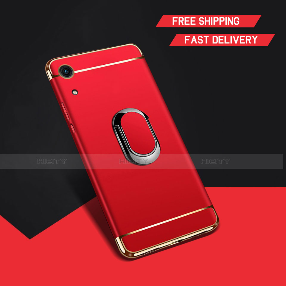 Coque Bumper Luxe Metal et Plastique Etui Housse avec Support Bague Anneau A01 pour Huawei Y6 Pro (2019) Rouge Plus