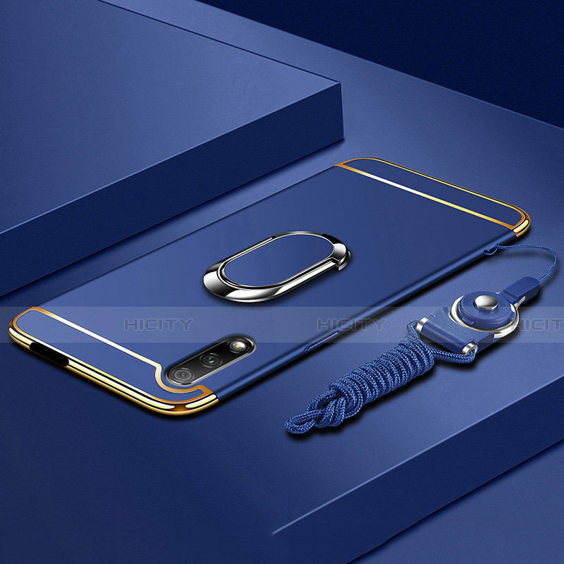 Coque Bumper Luxe Metal et Plastique Etui Housse avec Support Bague Anneau A01 pour Huawei Y9 Prime (2019) Bleu Plus