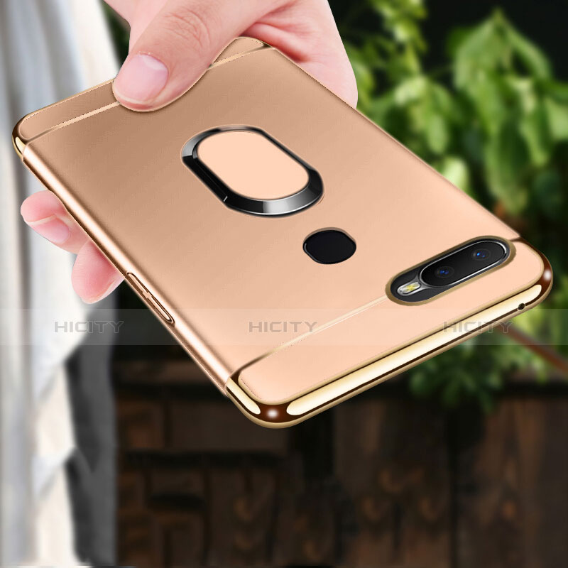 Coque Bumper Luxe Metal et Plastique Etui Housse avec Support Bague Anneau A01 pour Oppo A7 Or Plus