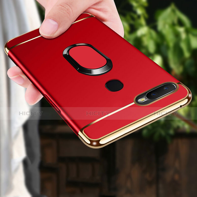 Coque Bumper Luxe Metal et Plastique Etui Housse avec Support Bague Anneau A01 pour Oppo A7 Rouge Plus