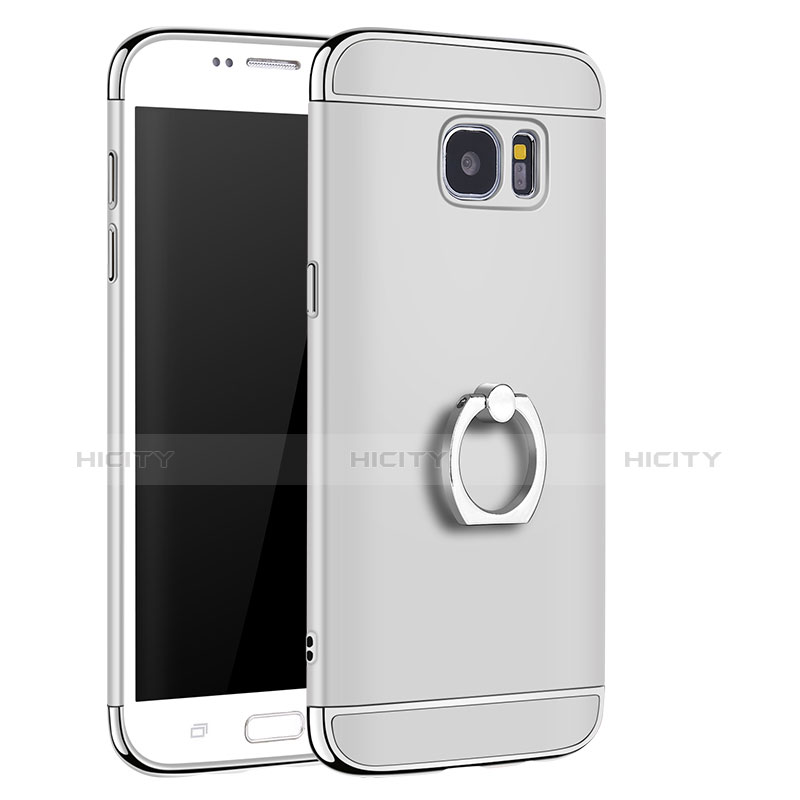 Coque Bumper Luxe Metal et Plastique Etui Housse avec Support Bague Anneau A01 pour Samsung Galaxy S7 Edge G935F Argent Plus