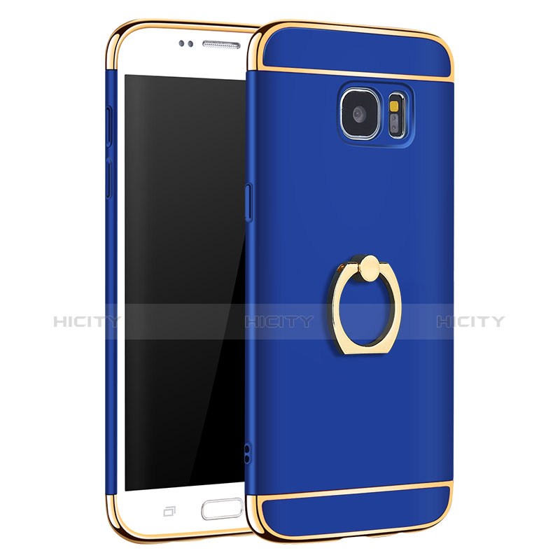 Coque Bumper Luxe Metal et Plastique Etui Housse avec Support Bague Anneau A01 pour Samsung Galaxy S7 Edge G935F Bleu Plus