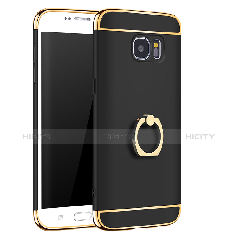 Coque Bumper Luxe Metal et Plastique Etui Housse avec Support Bague Anneau A01 pour Samsung Galaxy S7 Edge G935F Noir Plus