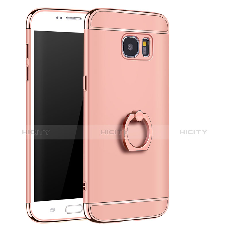 Coque Bumper Luxe Metal et Plastique Etui Housse avec Support Bague Anneau A01 pour Samsung Galaxy S7 Edge G935F Or Rose Plus