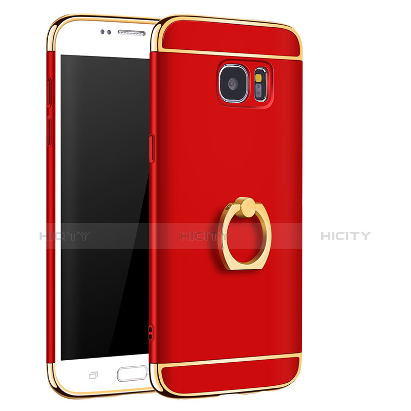 Coque Bumper Luxe Metal et Plastique Etui Housse avec Support Bague Anneau A01 pour Samsung Galaxy S7 Edge G935F Rouge Plus