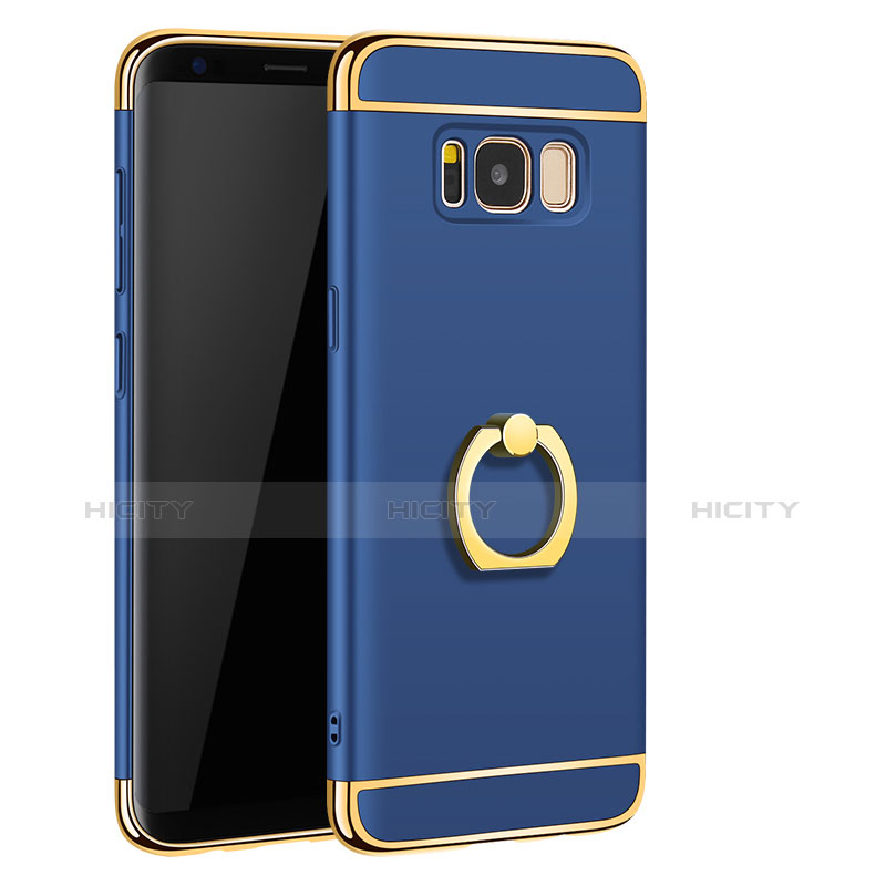 Coque Bumper Luxe Metal et Plastique Etui Housse avec Support Bague Anneau A01 pour Samsung Galaxy S8 Bleu Plus