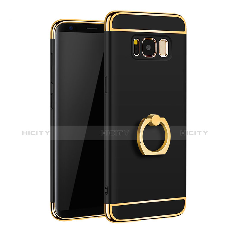 Coque Bumper Luxe Metal et Plastique Etui Housse avec Support Bague Anneau A01 pour Samsung Galaxy S8 Noir Plus