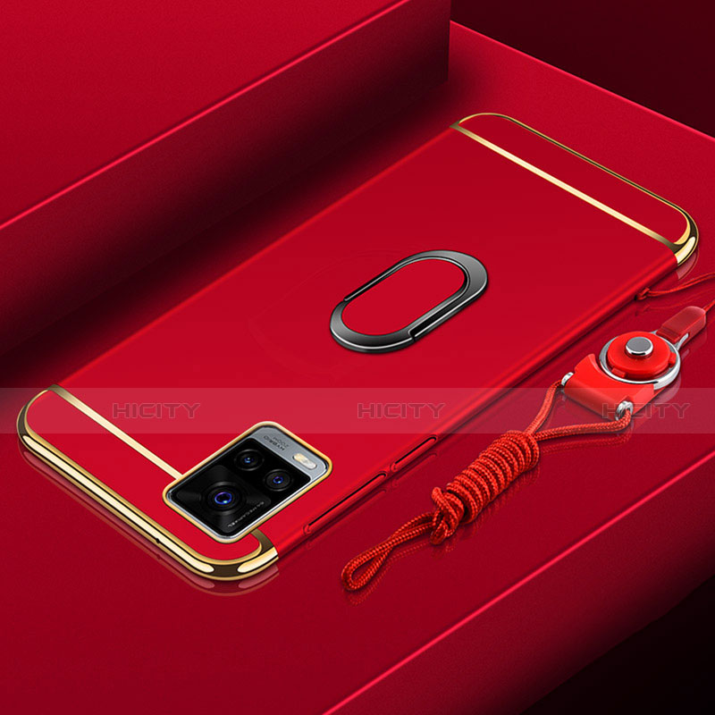 Coque Bumper Luxe Metal et Plastique Etui Housse avec Support Bague Anneau A01 pour Vivo V20 Pro 5G Rouge Plus