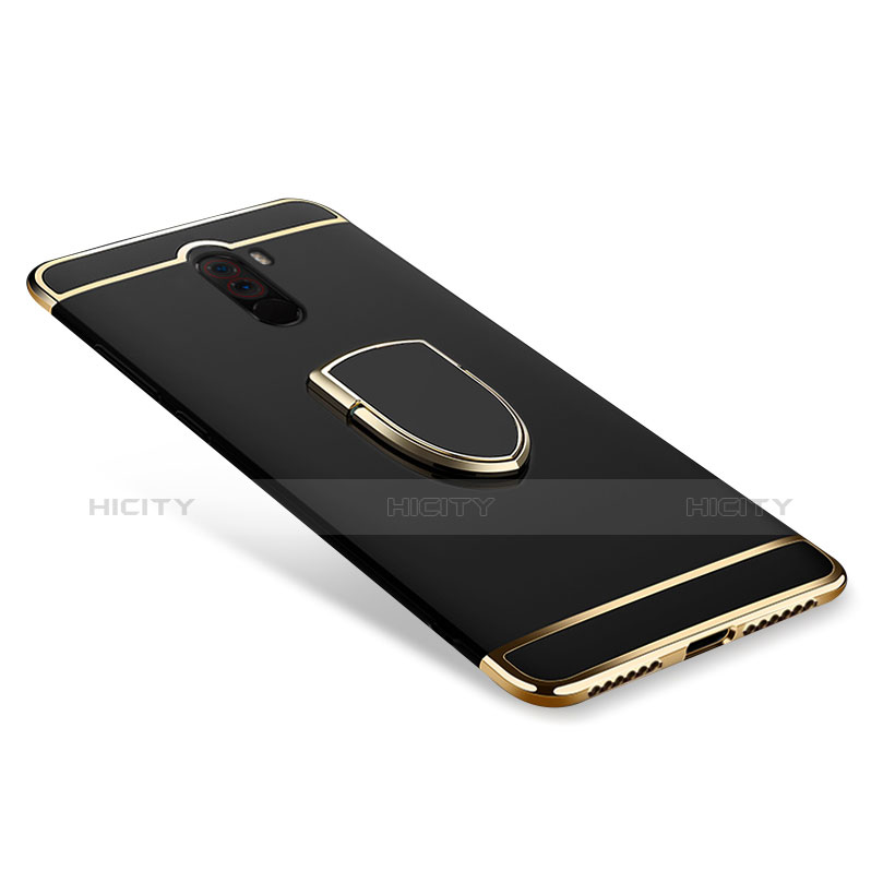 Coque Bumper Luxe Metal et Plastique Etui Housse avec Support Bague Anneau A01 pour Xiaomi Pocophone F1 Noir Plus