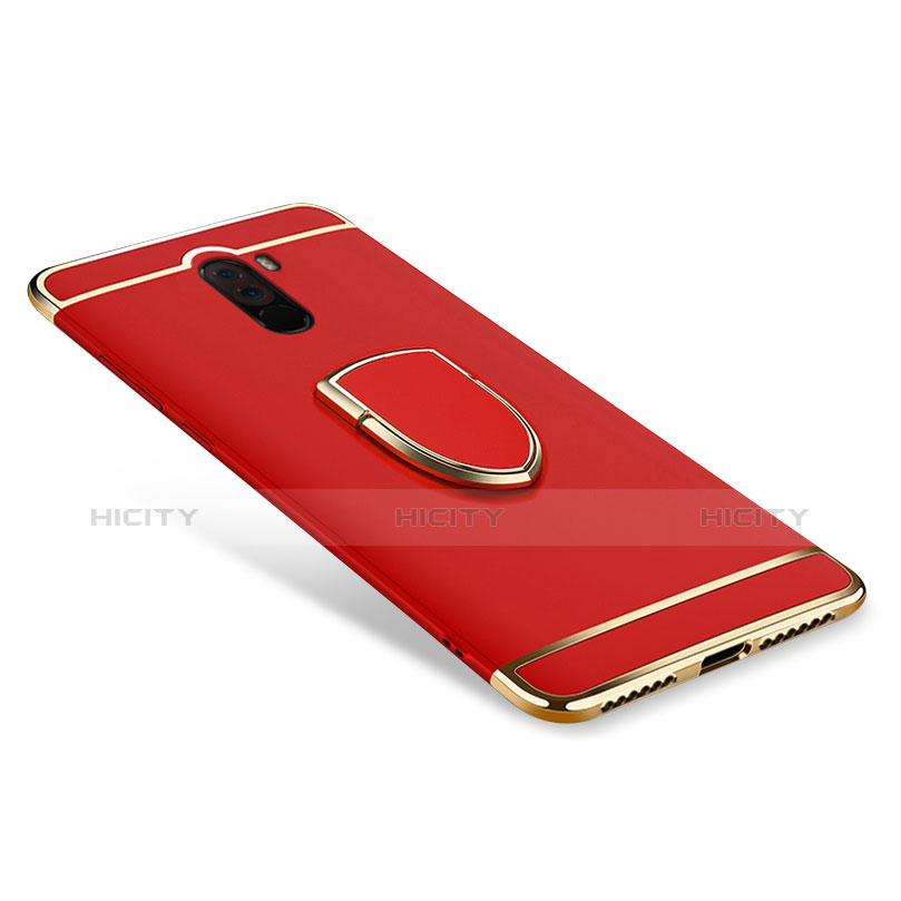 Coque Bumper Luxe Metal et Plastique Etui Housse avec Support Bague Anneau A01 pour Xiaomi Pocophone F1 Rouge Plus