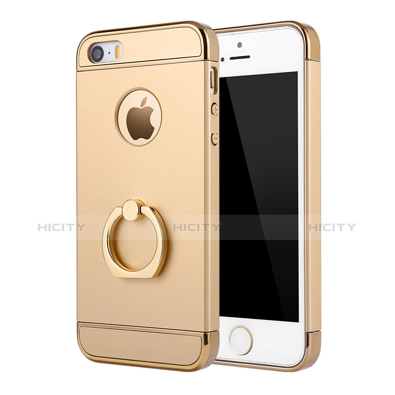 Coque Bumper Luxe Metal et Plastique Etui Housse avec Support Bague Anneau A02 pour Apple iPhone 5 Or Plus