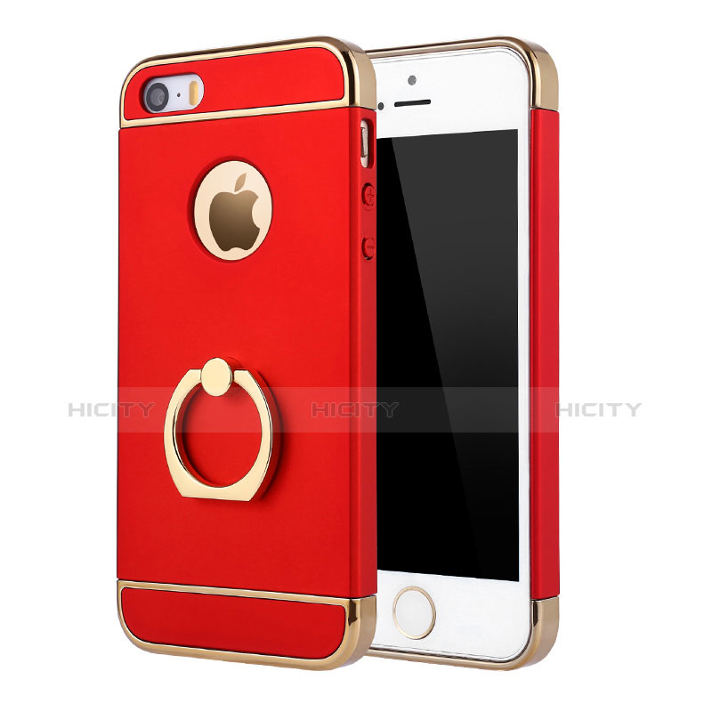 Coque Bumper Luxe Metal et Plastique Etui Housse avec Support Bague Anneau A02 pour Apple iPhone 5 Rouge Plus