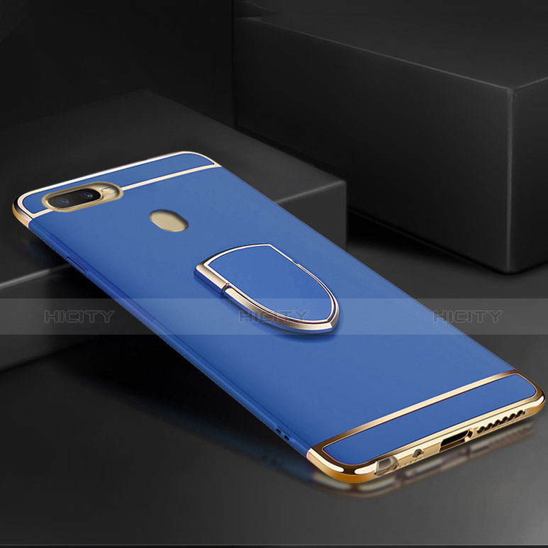 Coque Bumper Luxe Metal et Plastique Etui Housse avec Support Bague Anneau A02 pour Oppo AX7 Bleu Plus