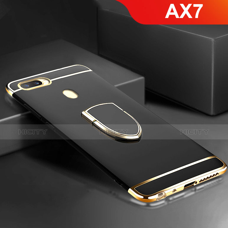 Coque Bumper Luxe Metal et Plastique Etui Housse avec Support Bague Anneau A02 pour Oppo AX7 Noir Plus