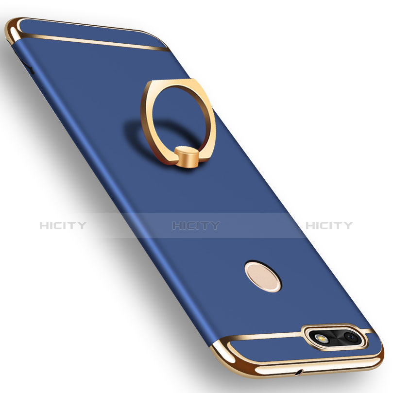 Coque Bumper Luxe Metal et Plastique Etui Housse avec Support Bague Anneau A06 pour Huawei Enjoy 7 Bleu Plus