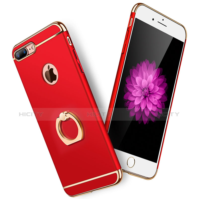 Coque Bumper Luxe Metal et Plastique Etui Housse avec Support Bague Anneau et Laniere A01 pour Apple iPhone 7 Plus Rouge Plus