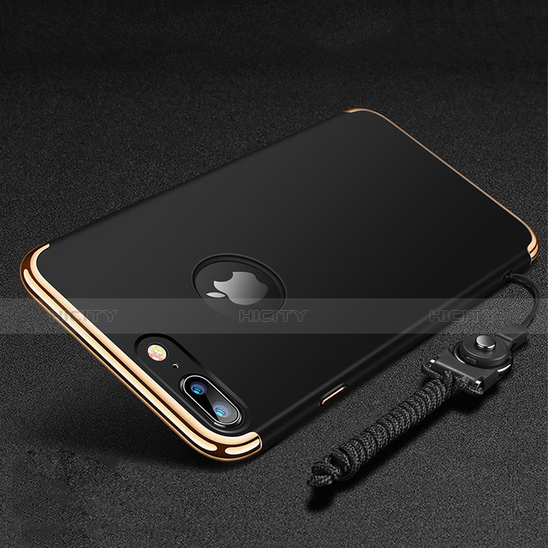 Coque Bumper Luxe Metal et Plastique Etui Housse avec Support Bague Anneau et Laniere pour Apple iPhone 7 Plus Noir Plus