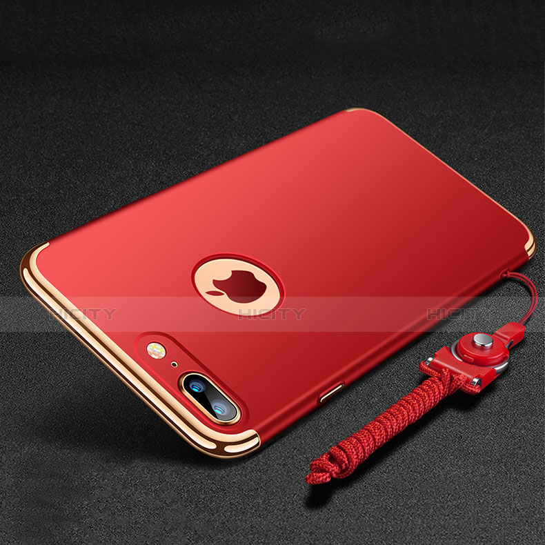 Coque Bumper Luxe Metal et Plastique Etui Housse avec Support Bague Anneau et Laniere pour Apple iPhone 7 Plus Rouge Plus