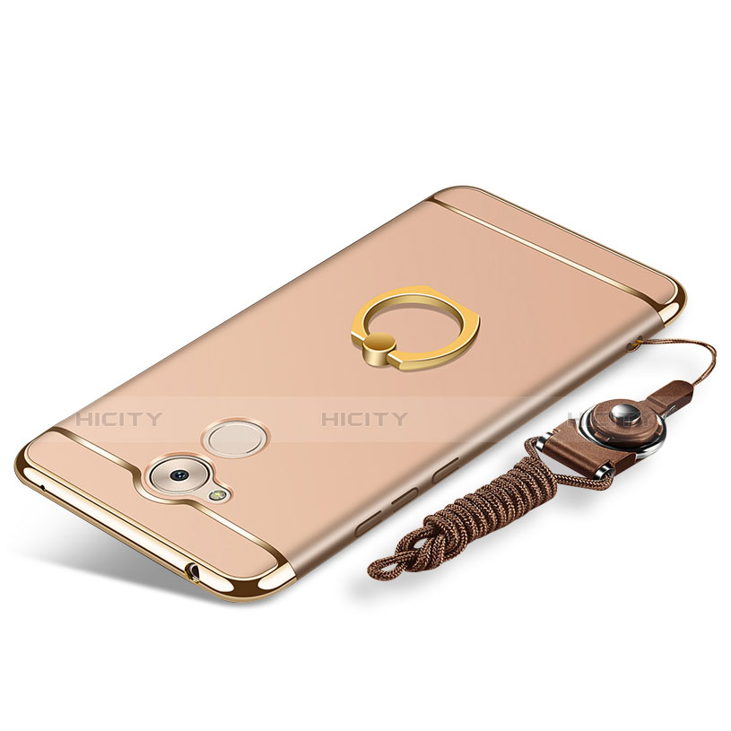 Coque Bumper Luxe Metal et Plastique Etui Housse avec Support Bague Anneau et Laniere pour Huawei Enjoy 6S Or Plus