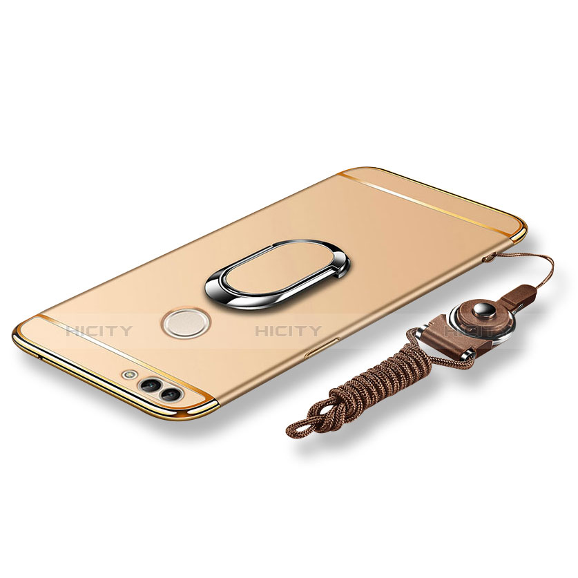 Coque Bumper Luxe Metal et Plastique Etui Housse avec Support Bague Anneau et Laniere pour Huawei Enjoy 7S Or Plus