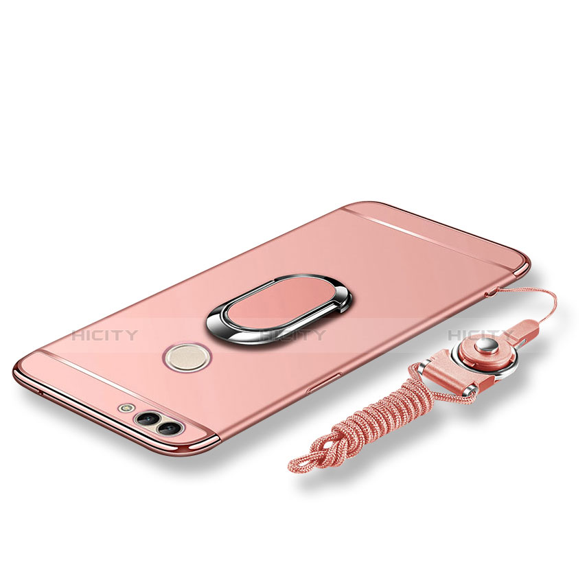 Coque Bumper Luxe Metal et Plastique Etui Housse avec Support Bague Anneau et Laniere pour Huawei Enjoy 7S Or Rose Plus